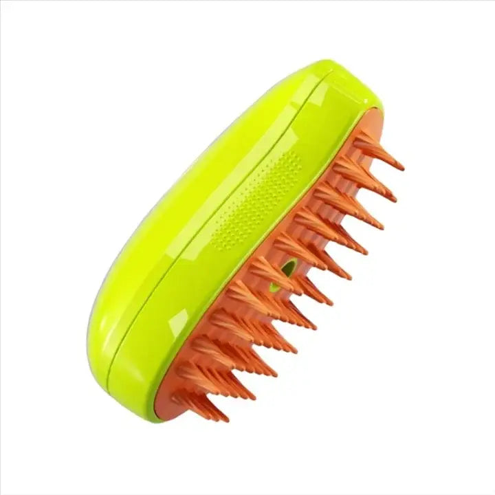 Steam brush for pet grooming, dry bath, and hair care.