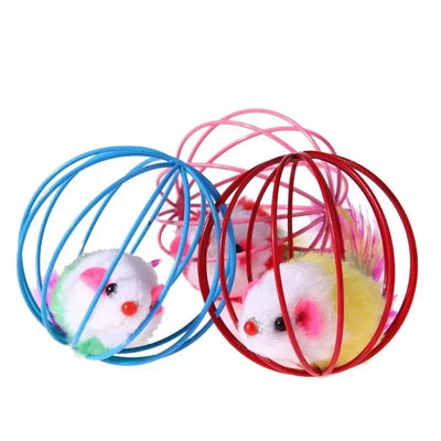 Ball toy cage with a mouse for cat fun playtime