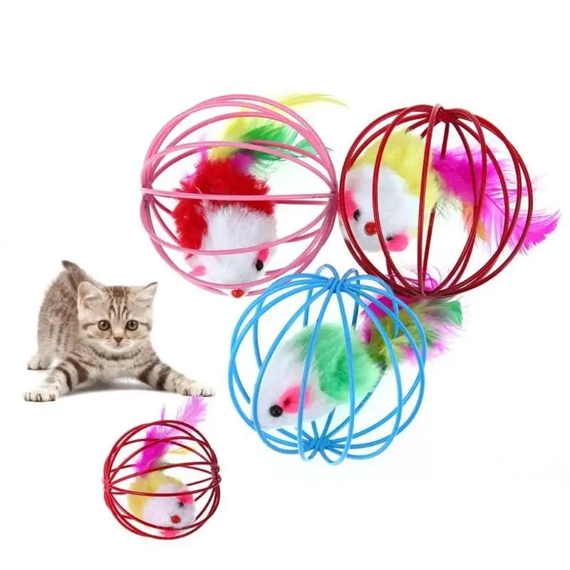 Ball toy cage with a mouse for cat fun playtime
