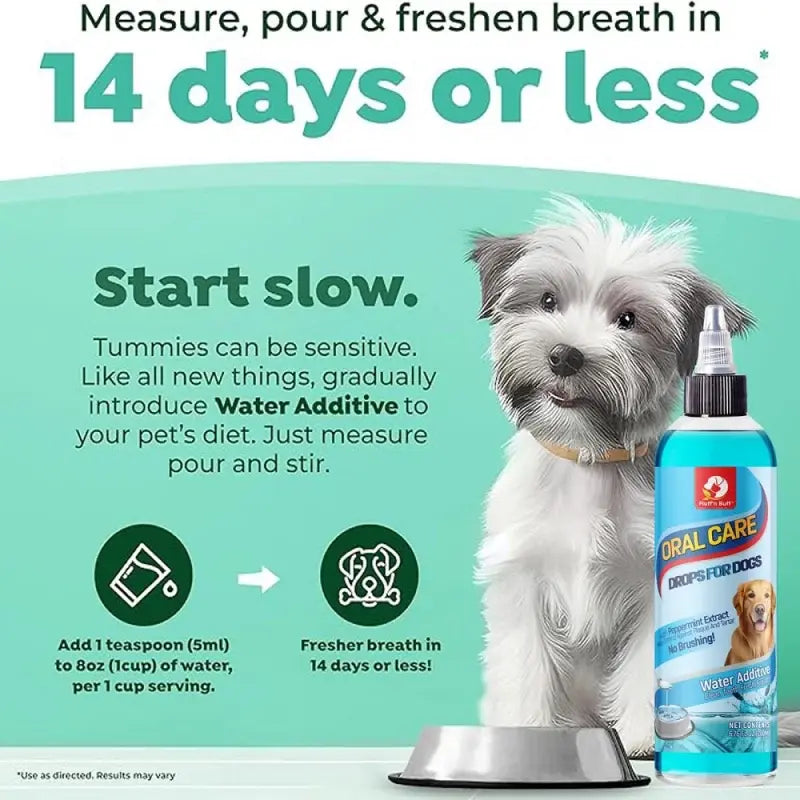 Oral care drops for fresh pet breath and healthy teeth