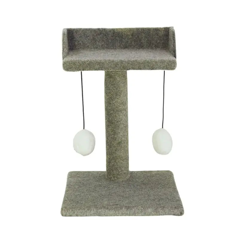 Cat scratching post with play seat; fun, sturdy, cozy