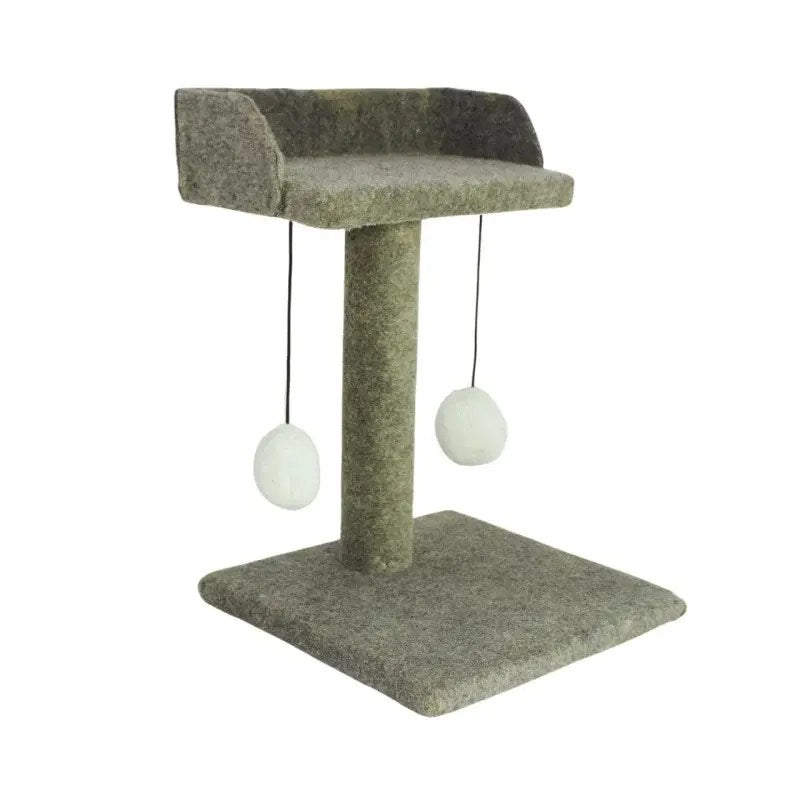 Cat scratching post with play seat; fun, sturdy, cozy