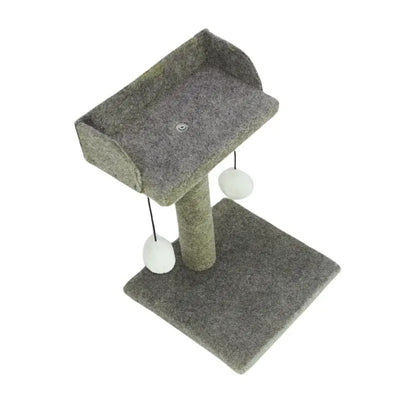 Cat scratching post with play seat; fun, sturdy, cozy