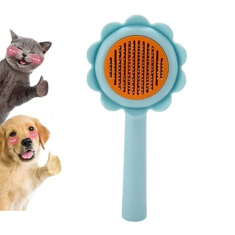 Flower Push-Button Grooming Brush for Pets – Stylish Self-Cleaning Brush for Dogs & Cats