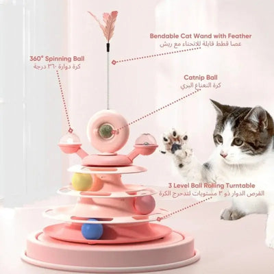 4-layer cat feather stick with wheel track toy for pets