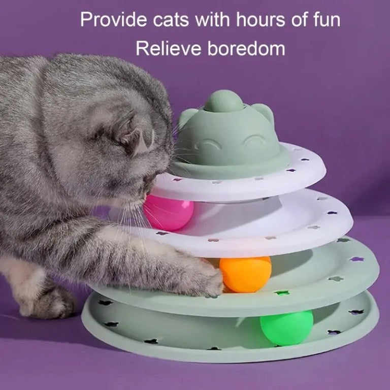 Cat toy roller with 3-level turntable and colorful balls