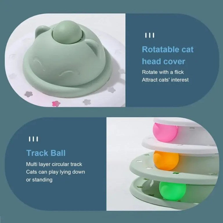 Cat toy roller with 3-level turntable and colorful balls
