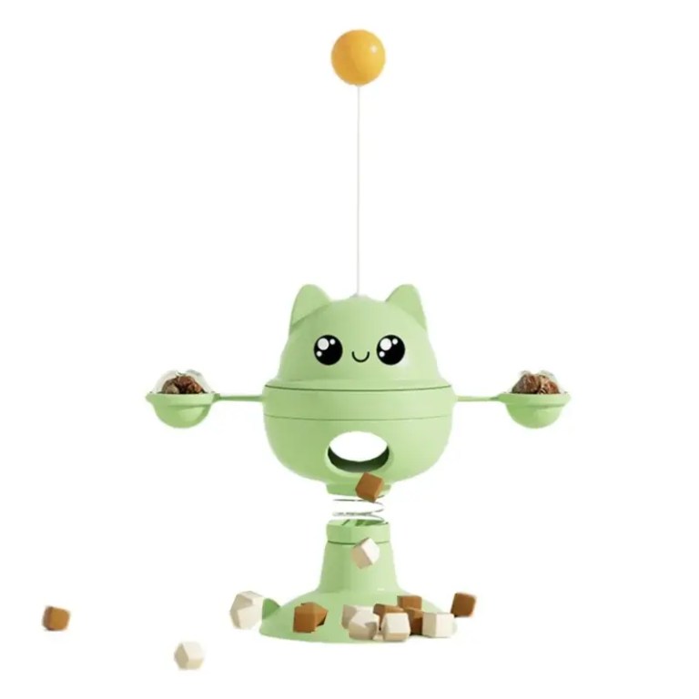 Educational cat toy ball with slow feeder, spring, and spinner