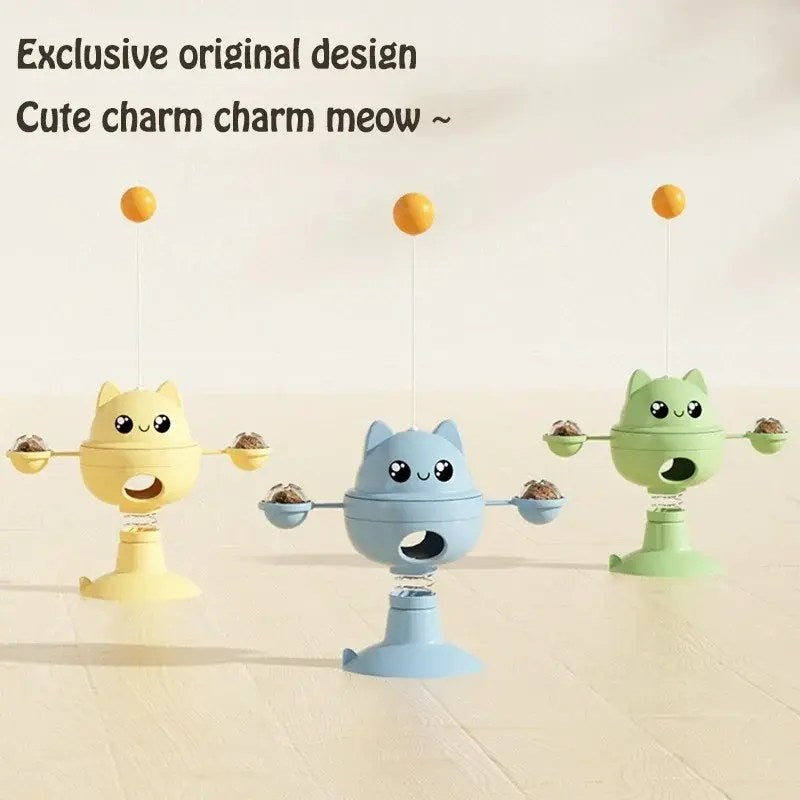 Educational cat toy ball with slow feeder, spring, and spinner