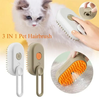3-in-1 Electric Cat Steam Brush – LED Spray Grooming Comb for Hair Removal & Massage