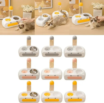 Cartoon Duck Double Bowl Set: Cat & Dog Food & Water