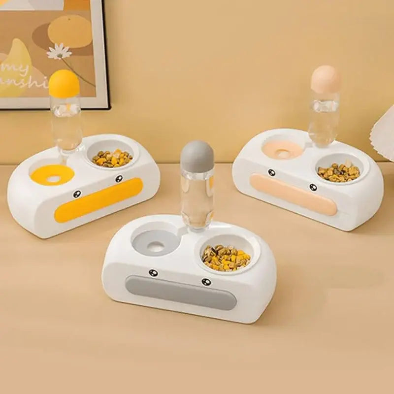 Cartoon Duck Double Bowl Set: Cat & Dog Food & Water