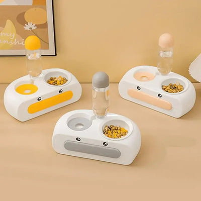 Cartoon Duck Double Bowl Set: Cat & Dog Food & Water