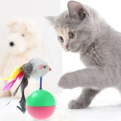 Cat Tumbler Ball Toy with Feather Mouse for Fun Play