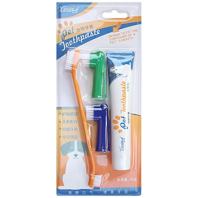 Pet Toothbrush & Toothpaste Set for Dogs & Cats – Finger Brush + Soft Bristle Brush with Beef Vanilla Toothpaste