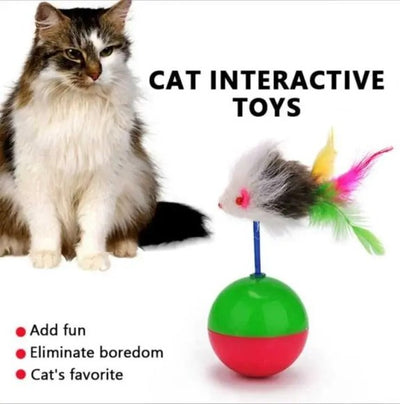Cat Tumbler Ball Toy with Feather Mouse for Fun Play