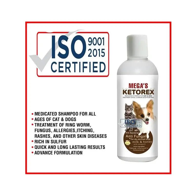 Megas Ketorex Medicated Shampoo for Pets – Anti-Itch, Skin Treatment & Coat Care for Dogs & Cats