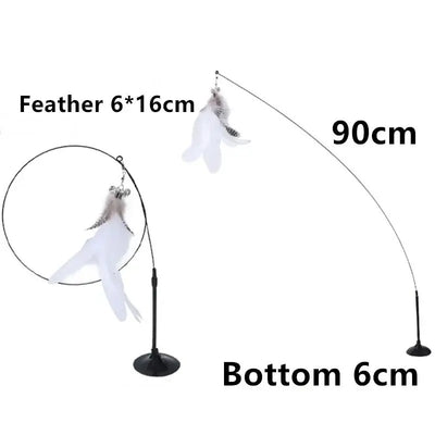 Interactive cat toy with steel wire, feathers, and bell