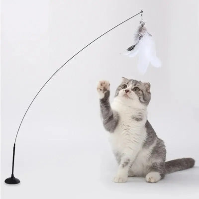 Interactive cat toy with steel wire, feathers, and bell
