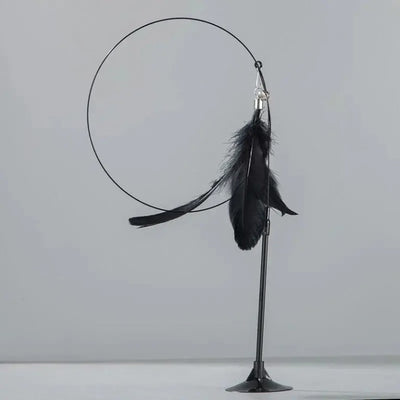 Interactive cat toy with steel wire, feathers, and bell