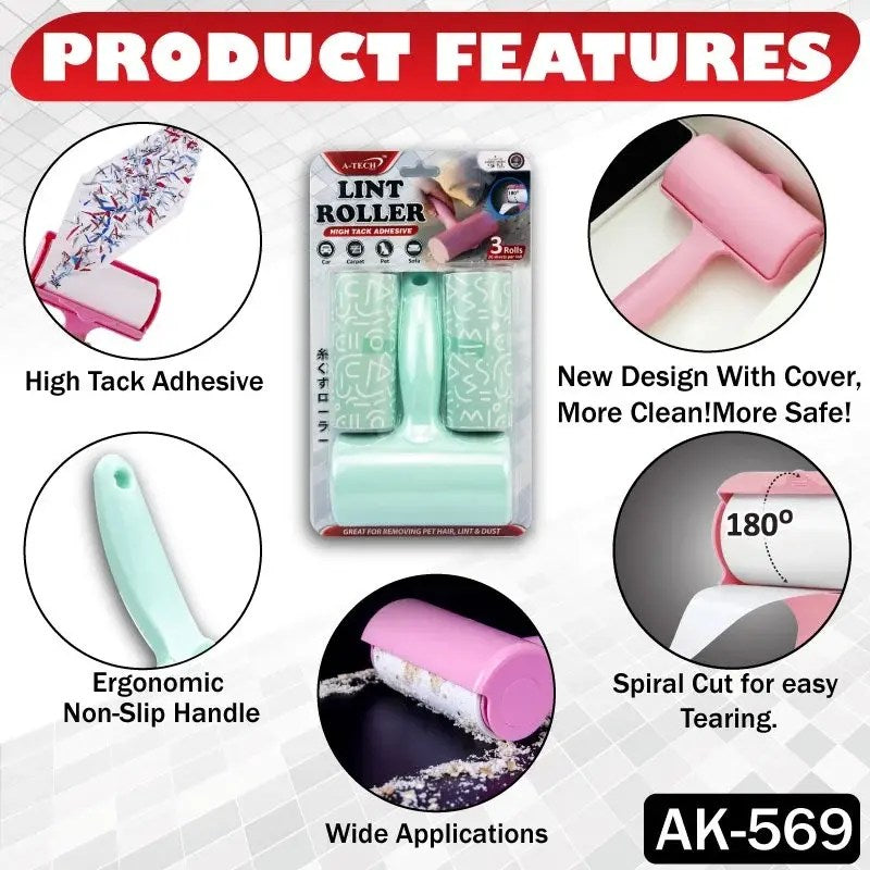 Pet Hair Lint Roller with 2 Extra Sheets – Easy Clean