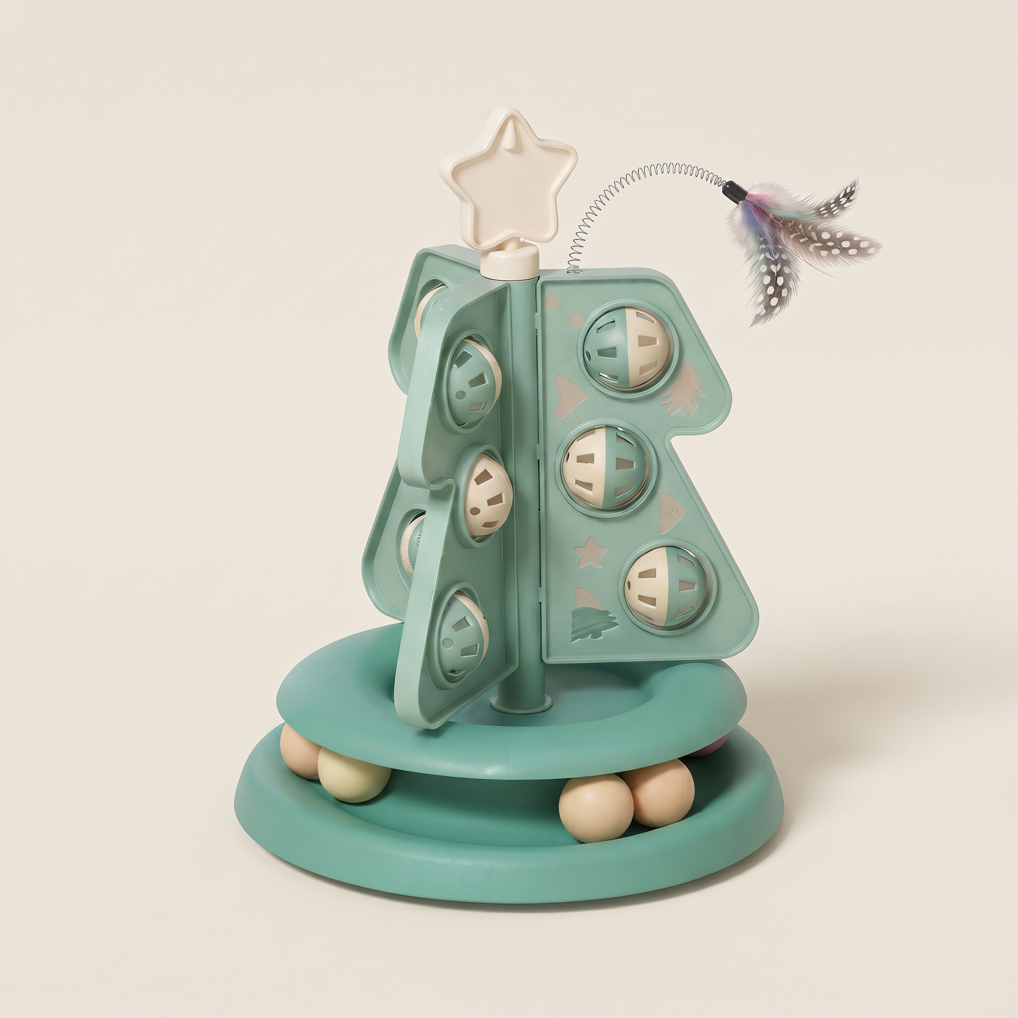 Tree of Fun 3-in-1 Interactive Cat Activity Tower – Ball Maze, 360° Rotating Track & Feather Teaser Cat Toy for Kittens & Adult Cats